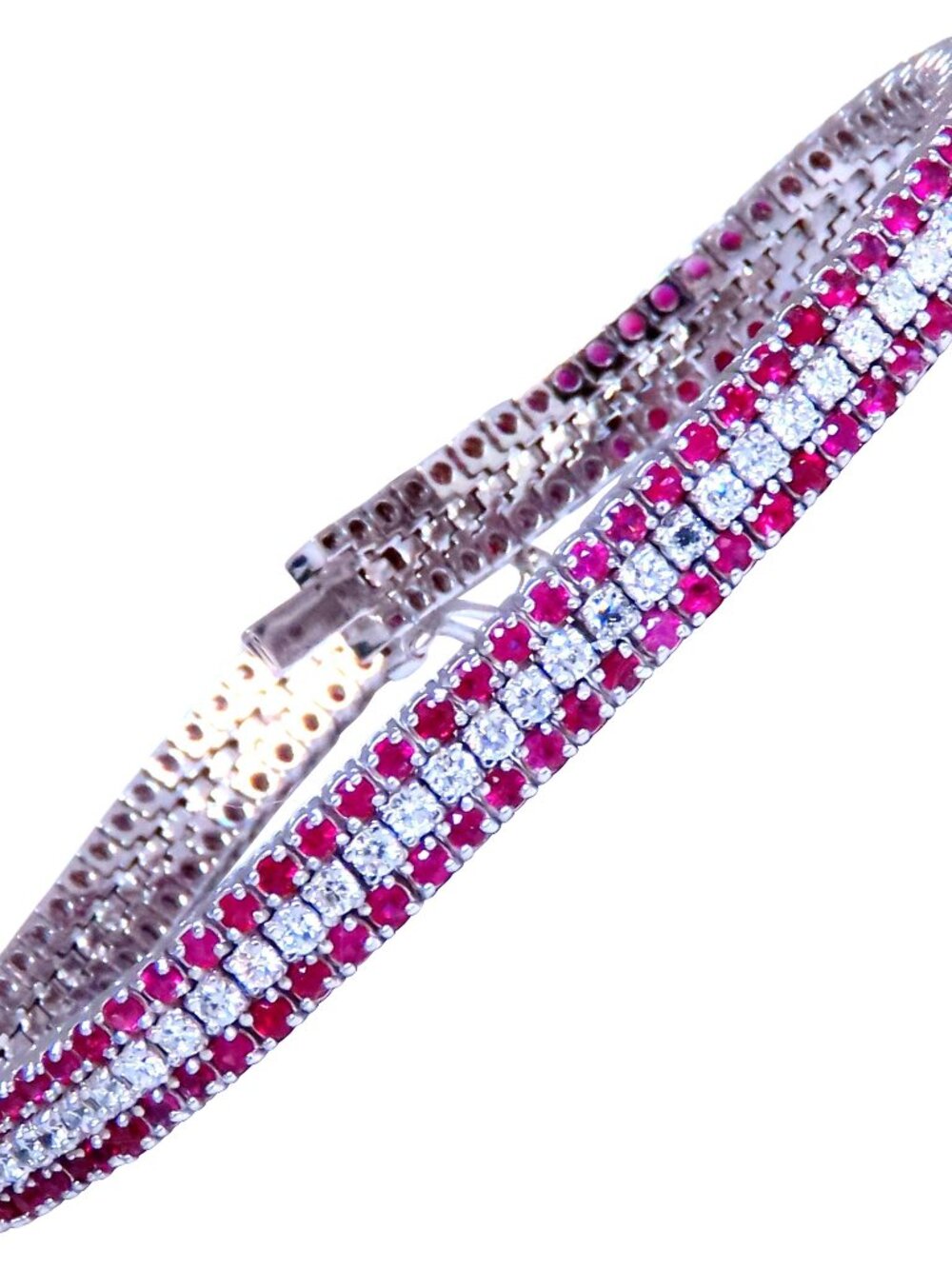 Three row natural ruby diamonds bracelet 14kt gold 12470*
